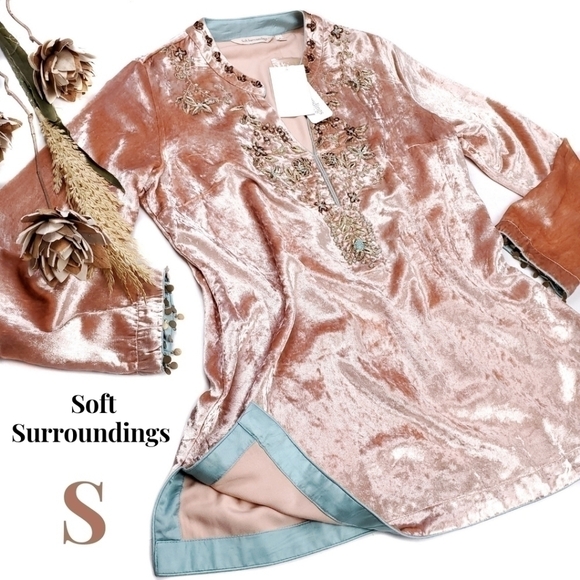 Soft Surroundings Sweaters - New Soft Surroundings Peach Viscose Blend Velour Boho Dedazzled Camisole Sz S